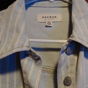 Blue and white striped jean jacket